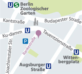 Lageplan HNO Praxis Kosanke, Rankestrasse Berlin, Charlottenburg-Wilmersdorf, Tauentzien, Gedächtniskirche, Europacenter, Zoofenster